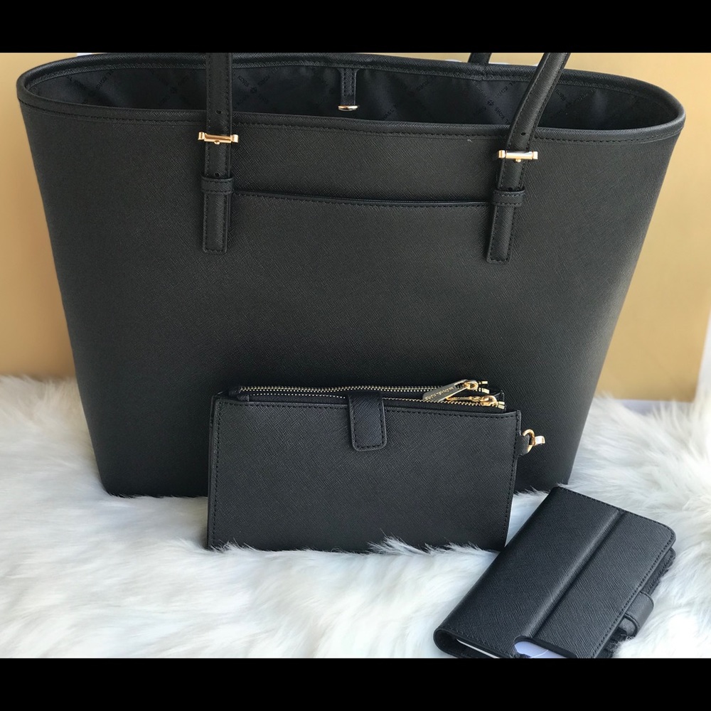 🌷MICHAEL KORS Black Carryall Jet Set Tote Set🌷 - Picture 4 of 8